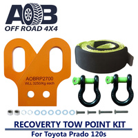 3250kg Recovery Tow Points Kit 2700E + 2 x Bow Shackle 4.75T + 10T Tree Trunk Protector for Toyota Landcruiser Prado 120 Series