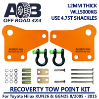 5000kg 5T Recovery Gear Tow Points Kit 2900K + 2 x 3/4 Inch D Ring Bow Shackle 4.75T for Toyota Hilux KUN26 GGN25 08/2005-2015