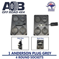 Anderson Plug SB50 + Black DUST CAP + 4x Round Socket  + Grey SB50 Plug