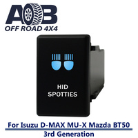 Push Switch HID SPOTTIES 492BW fits NEW Isuzu D-Max DMAX MU-X, Mazda BT-50 3rd Generation dash with LED in blue white