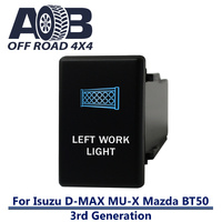 Push Switch LEFT WORK LIGHT 4C58BW fits NEW Isuzu D-Max DMAX MU-X, Mazda BT-50 3rd Generation dash with LED in blue white
