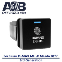 Push Switch DRIVING LIGHTS I620BW Square Isuzu D-Max DMAX MU-X, Mazda BT-50 3rd Generation gear lever panel with LED in light blue white