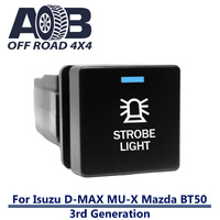 Push Switch STROBE LIGHT I624BW Square Isuzu D-Max DMAX MU-X, Mazda BT-50 3rd Generation gear lever panel with LED in light blue white