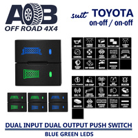 Toyota T100 DUAL Input DUAL Output Push Switch fits Toyota Prado 150s, Hiace, RAV4, LandCruiser 70s 300s, Camry, Corolla LED Blue Green ON-OFF
