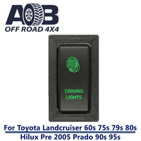 Push Switch DRIVING LIGHTS T220G fits LandCruiser 80s & 79s , Hilux, Prado 90s & 95s with dual LED in green