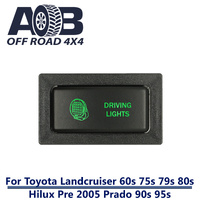 Push Switch DRIVING LIGHTS T220SG fits LandCruiser 80s & 79s , Hilux, Prado 90s & 95s Horizontal with dual LED in green