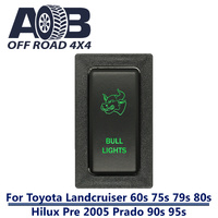 Push Switch BULL LIGHTS T228G fits LandCruiser 80s & 79s , Hilux, Prado 90s & 95s with dual LED in green