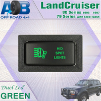 Push Switch HID SPOT LIGHTS T293SG fits LandCruiser 80s & 79s , Hilux, Prado 90s & 95s Horizontal with dual LED in green