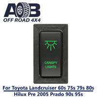 Push Switch CANOPY LIGHTS T2B14G fits LandCruiser 80s & 79s , Hilux, Prado 90s & 95s with dual LED in green