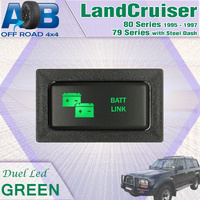 Push Switch BATTERY LINK T2B63SG fits LandCruiser 80s & 79s , Hilux, Prado 90s & 95s Horizontal with dual LED in green ON-OFF