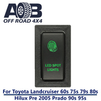 Push Switch LED SPOT LIGHTS T2C90G fits LandCruiser 80s & 79s , Hilux, Prado 90s & 95s with dual LED in green