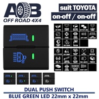 Toyota DUAL Push Switch Square T100 Prado 150s, Hiace LED Blue Green ON-OFF