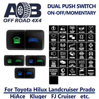 Toyota 800 DUAL Horizontal Push Switch fits Toyota Hilux FJ Cruiser Prado 120 HiAce Landcruiser etc. LED Blue Green ON-OFF MOMENTARY