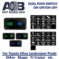 Toyota 800 DUAL Horizontal Push Switch fits Toyota Hilux, Kluger, FJ Cruiser, Prado 120, HiAce, Landcruiser etc. LED Blue Green ON-OFF