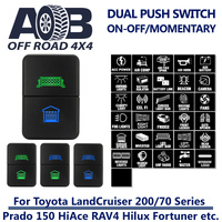 Toyota 900 DUAL Push Switch fits Hilux Prado 150 Landcruiser Suzuki Jimny etc. LED Blue Green ON-OFF MOMENTARY